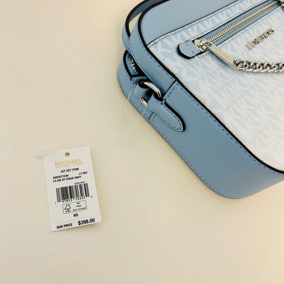 Michael Kors Purse Jet Set Ombré Signature Logo Crossbody Body Bag Lt Sky - Picture 9 of 10